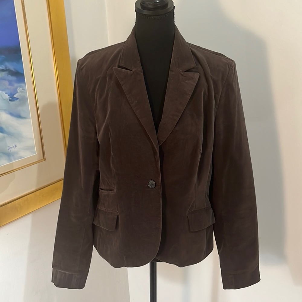 Brown/gray blazer, side pockets, Inner pocket, button up, lined, Size LG